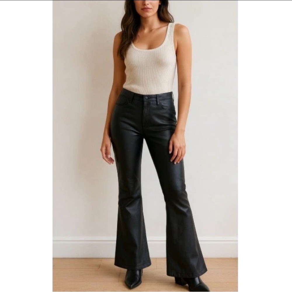 INC International Concepts Pants Faux Leather Bootcut Women's Size 6 Black